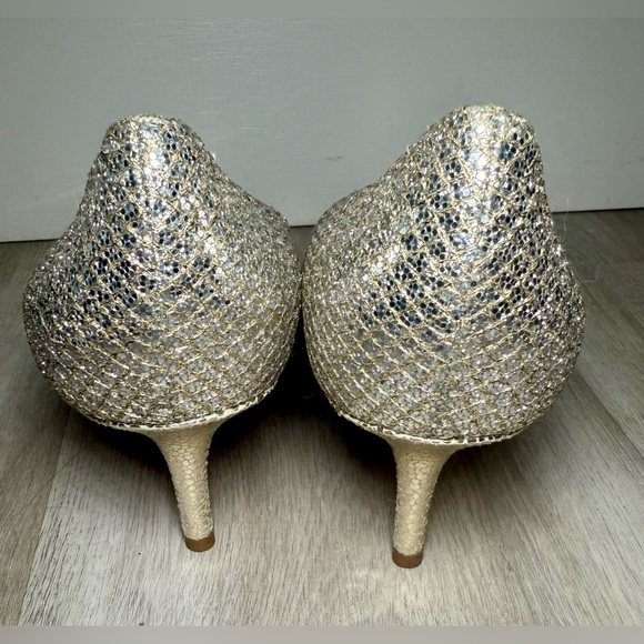 Jimmy Choo Gold/Silver Glitter Isabel Peep Toe Pumps Size 37 us 6.5 - Picture 5 of 7